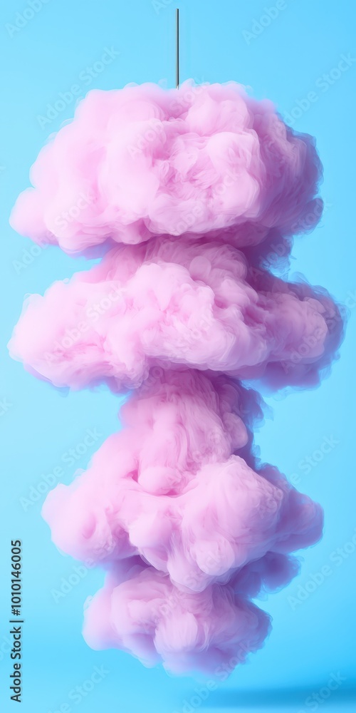 Fototapeta premium Abstract Pink Ink Cloud Hanging on a Blue Background