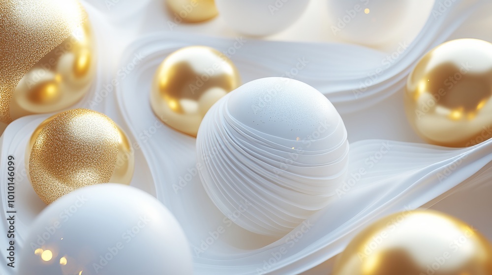 Merry Christmas and Happy New Year background. Realistic 3D design. Abstract Christmas glass transparent decorative white balls with swirling gold patterns. New Year's holiday objects. Merry Christmas and Happy New Year background. Realistic 3D design. Abstract Christmas glass transparent decorative white balls with swirling gold patterns. New Year's holiday objects.
