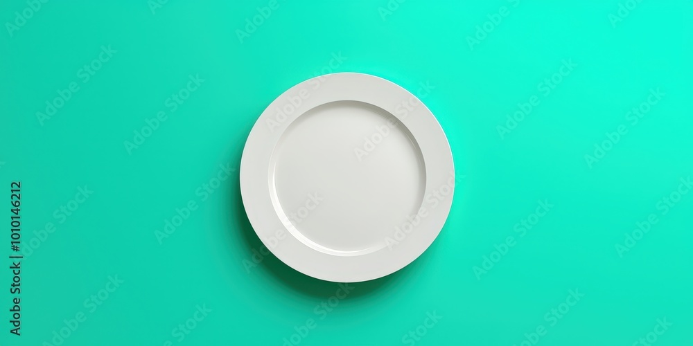 Empty White Plate on Turquoise Background Minimalist Table Setting Empty White Plate on Turquoise Background Minimalist Table Setting