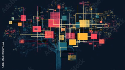 Digital Tree with Colorful Blocks and Lines