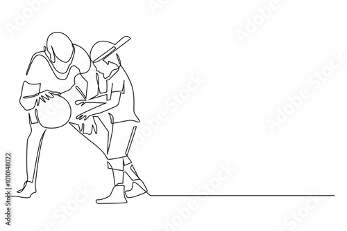 Wallpaper Mural continuous line of father and son playing basketball.single line vector of father coaching son's basketball on holiday.line vector illustration of playing basketball with family Torontodigital.ca