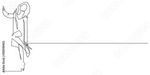 continuous line of woman wearing high heels.line vector illustration of woman fastening high heels.lifestyle women's clothing .isolated white background