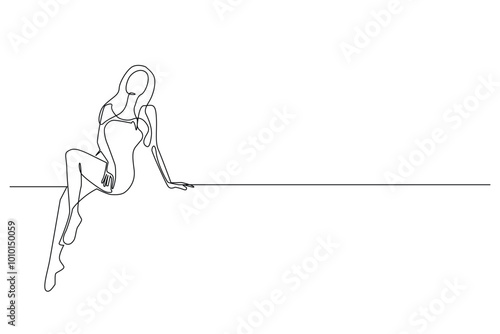 vector continuous line of sexy woman sitting.single line of woman with sitting pose.line art of woman sitting with style