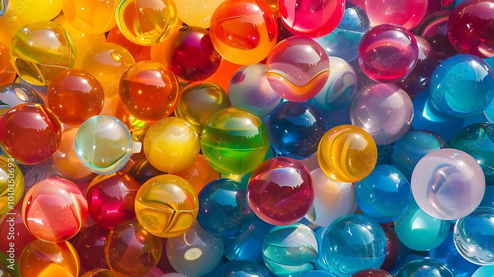 Colorful glass marbles on a white background, close-up Colorful glass marbles on a white background, close-up