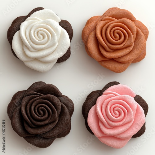 Colorful Rose Cookies  White  Brown  Orange  Pink  Sweet Treat  Bakery  Dessert  Confectio photo