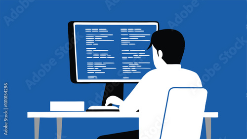 A vector illustration of a software engineer coding on a computer.