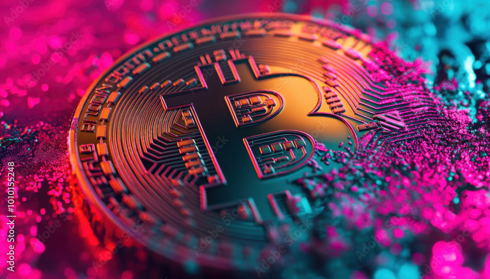 A shiny Bitcoin coin surrounded by vibrant, colorful light and glitter, symbolizing the digital currency's dynamic and futuristic appeal. A shiny Bitcoin coin surrounded by vibrant, colorful light and glitter, symbolizing the digital currency's dynamic and futuristic appeal.