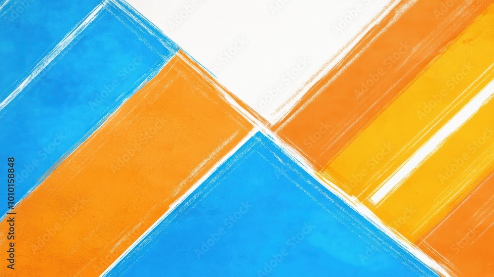 Fototapeta premium Abstract composition featuring vibrant blue, orange, and white geometric shapes.
