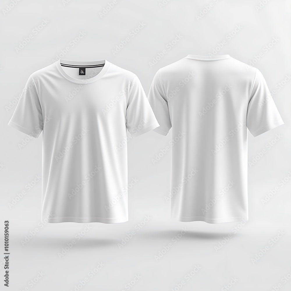 White T shirt Mockup, Front and Back View, Isolated on White Background White T shirt Mockup, Front and Back View, Isolated on White Background