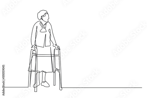 continuous line of grandmother walking with a walker.vector single line of an old man walking with a walker
