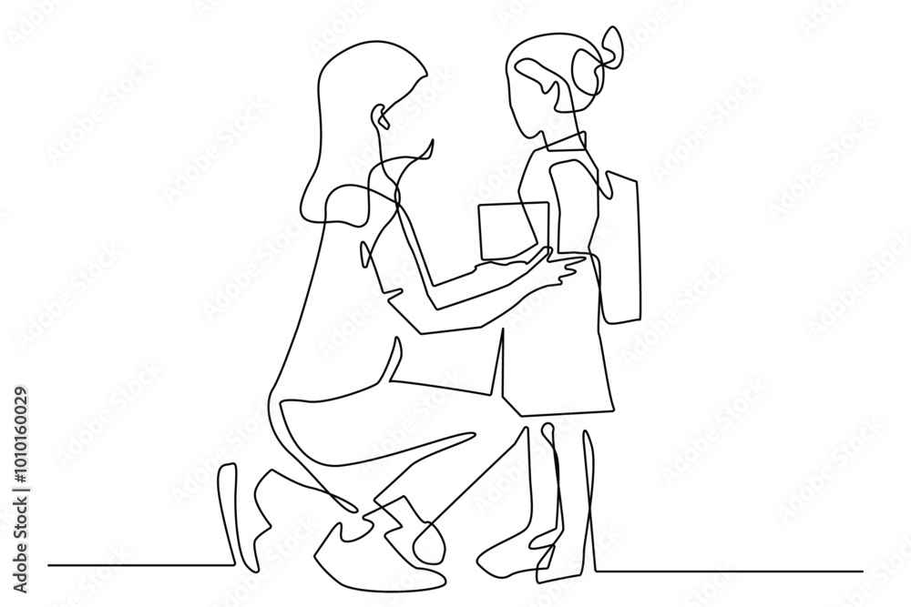 continuous line of mother sending child off to school.one line drawing of parents sending child off to school.one line vector back to school continuous line of mother sending child off to school.one line drawing of parents sending child off to school.one line vector back to school