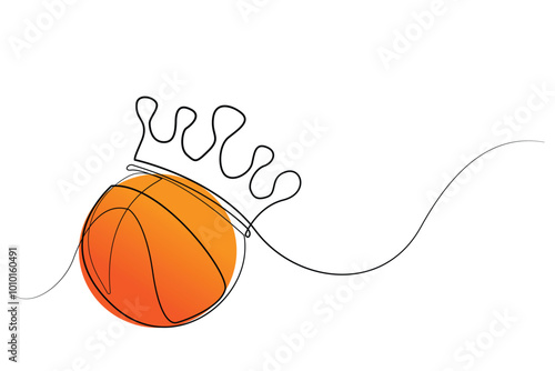 basketball and crown line vector illustration.one line drawing of basketball and crown.line art of basketball and king crown