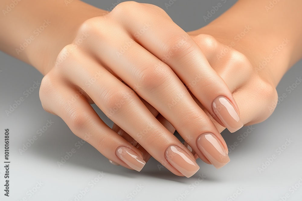 Fototapeta premium Elegant Hands with Natural Polished Nails - Generative AI