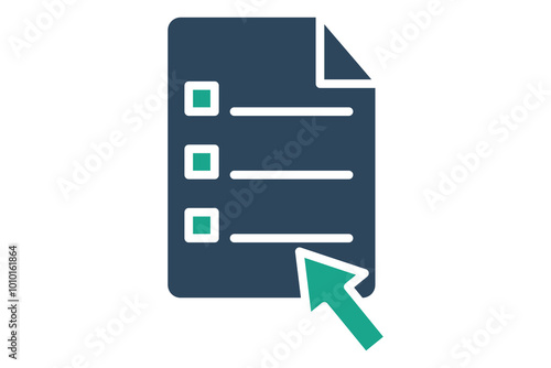 Exam icon. solid icon style. paper with pointer. icon related to online course. education elements vector illustration