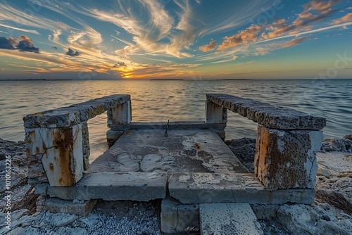 Fototapeta Naklejka Na Ścianę i Meble -  Old abandoned stone fishing pier on the coast of the Baltic Sea in Kolobrzeg.