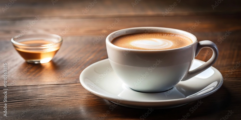 Espresso coffee cup with milk on saucer Espresso coffee cup with milk on saucer