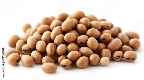 A pile of brown beans on a white background, showcasing their natural color and texture.