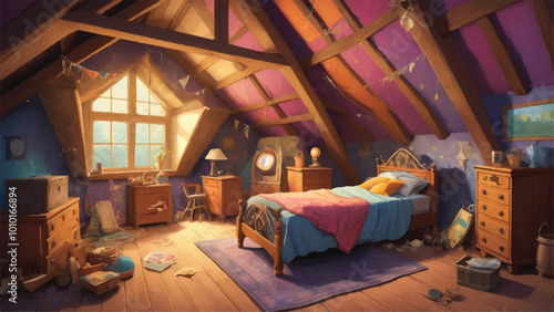 Whimsical Colorful Attic Filled with Childhood Treasures

