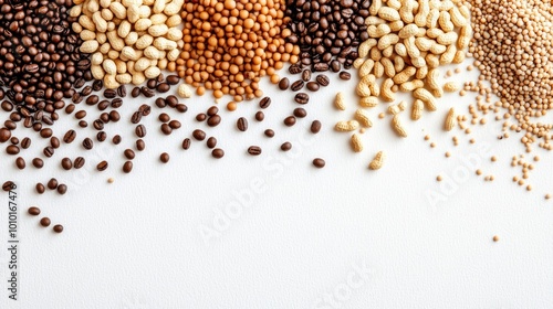 An assortment of various seeds arranged on a white background.