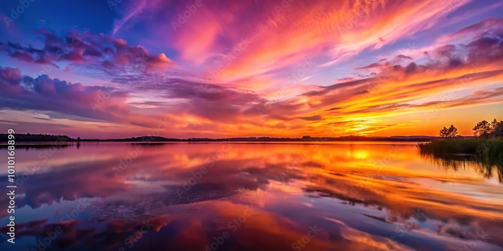 evening sky and lake with purple pink orange colors evening sky and lake with purple pink orange colors
