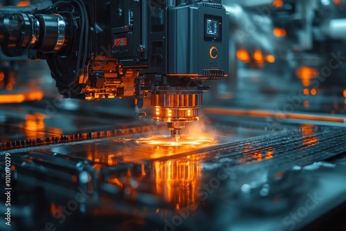 Industrial Machinery Working on a Metal Plate