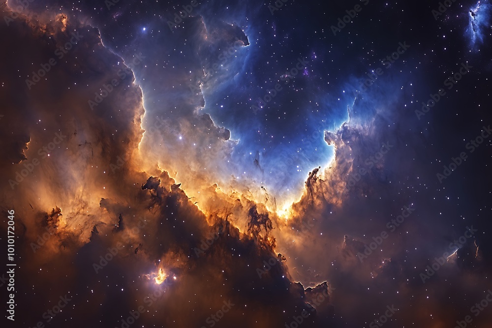 Fototapeta premium Cosmic Nebula in Dark Space With Bright Stars and Clouds