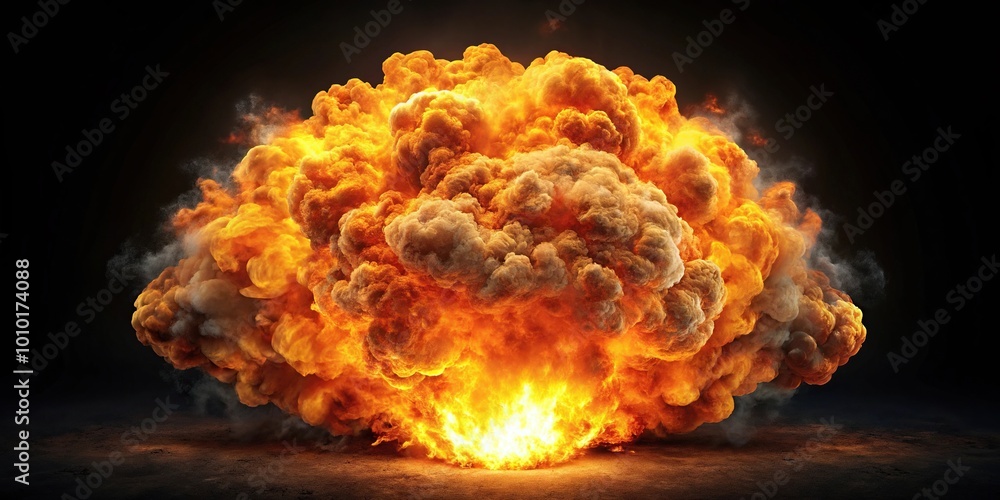 Explosion with flames and smoke isolated on white background Explosion with flames and smoke isolated on white background