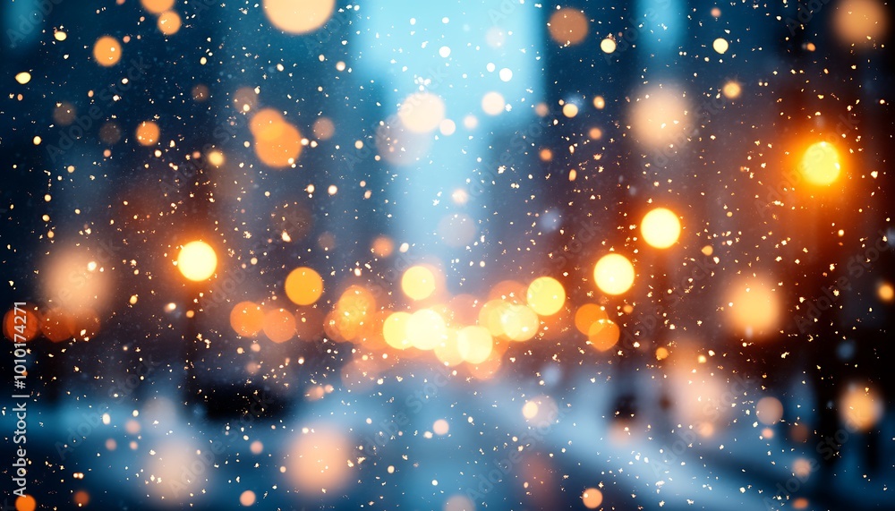 Winter Cityscape at Dusk with Snowfall and Warm City Lights Winter Cityscape at Dusk with Snowfall and Warm City Lights