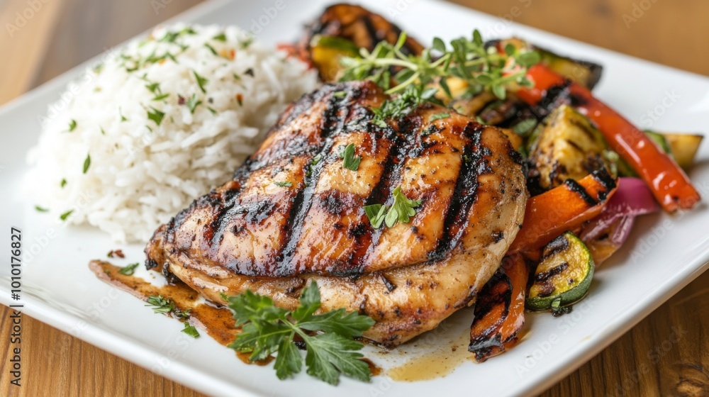 Grilled Chicken with Rice and Vegetables Plate Grilled Chicken with Rice and Vegetables Plate