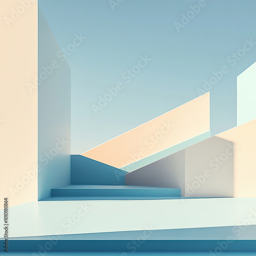 Minimalist composition of a blue and cream wall with a simple