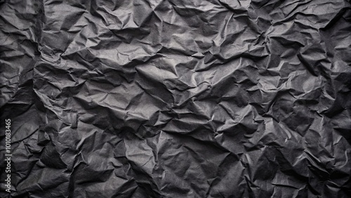 Extreme close-up black paper texture background with crumpled pattern