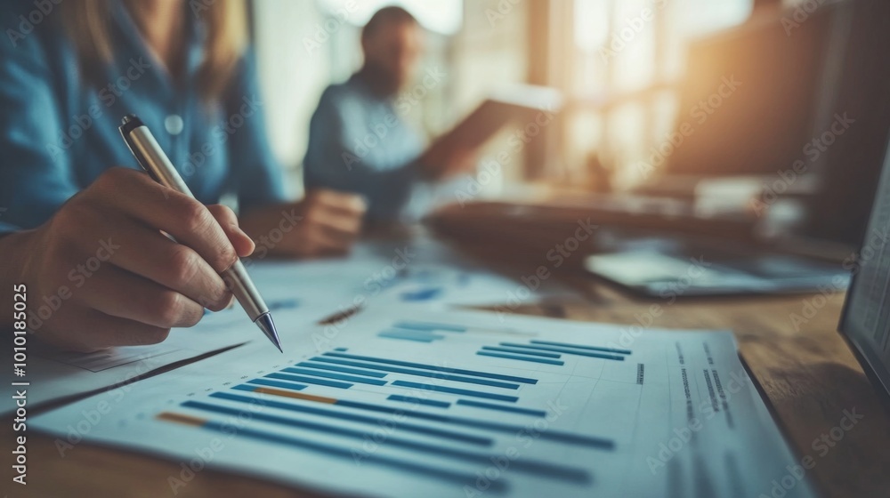 Business Analysis with Graphs and Charts at a Desk Business Analysis with Graphs and Charts at a Desk