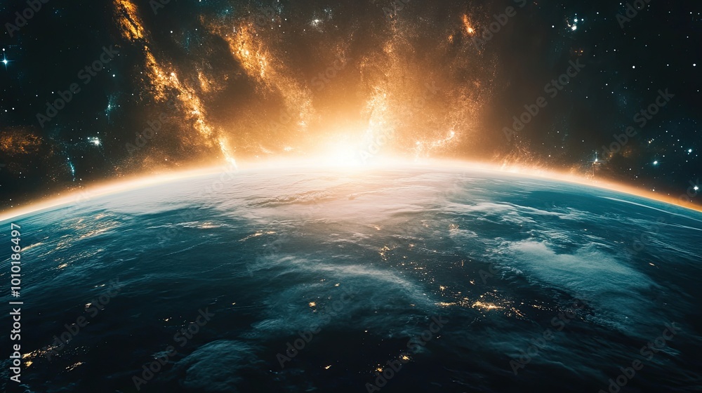 A Planet's Horizon with a Glowing Atmosphere and Stars A Planet's Horizon with a Glowing Atmosphere and Stars