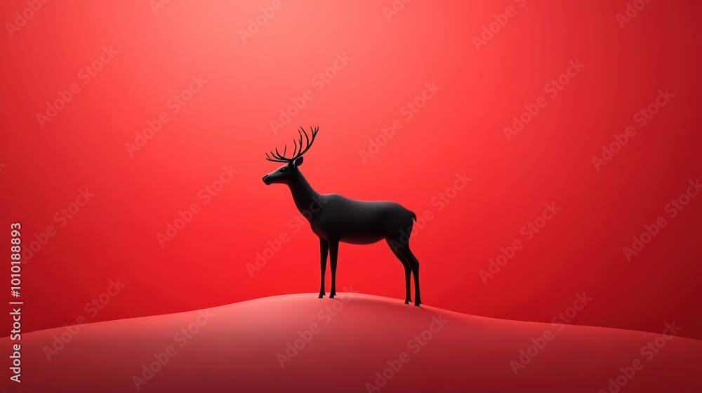 Black silhouette of a deer on a smooth red background. Black silhouette of a deer on a smooth red background.