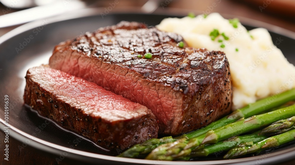 Grilled steak with asparagus and mashed potatoes Grilled steak with asparagus and mashed potatoes