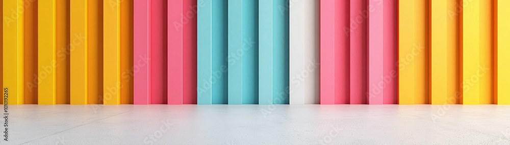 Vibrant background with colorful vertical stripes in yellow, pink, and blue, perfect for creative and artistic projects. Vibrant background with colorful vertical stripes in yellow, pink, and blue, perfect for creative and artistic projects.