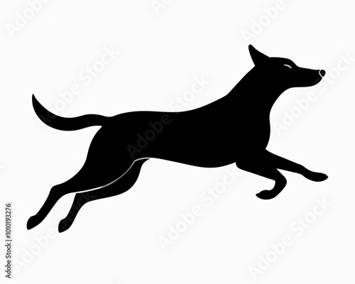 A detailed animal silhouette of a leaping dog.