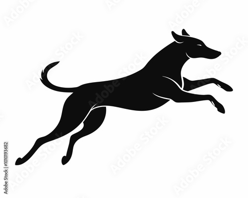 A detailed animal silhouette of a leaping dog.