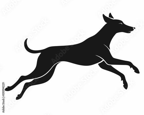 A detailed animal silhouette of a leaping dog.