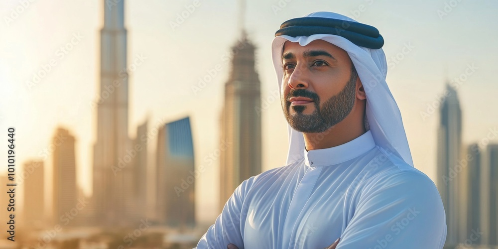Arab businessman in Dubai, one color background Arab businessman in Dubai, one color background