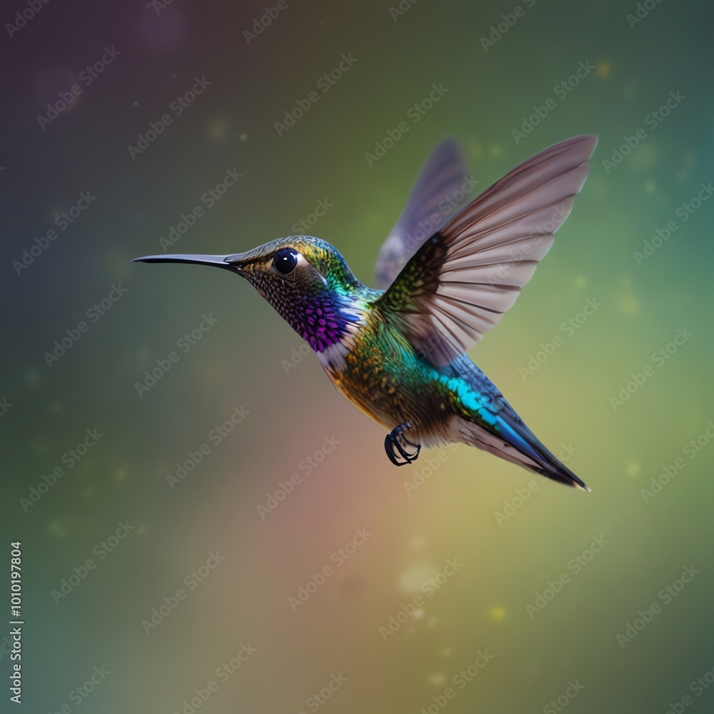 Fototapeta premium a hummingbird is flying in the air with a colorful background.