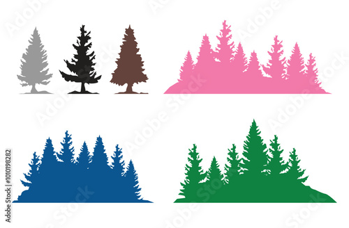  Set of Silhouette of pine trees. Vector illustration Free