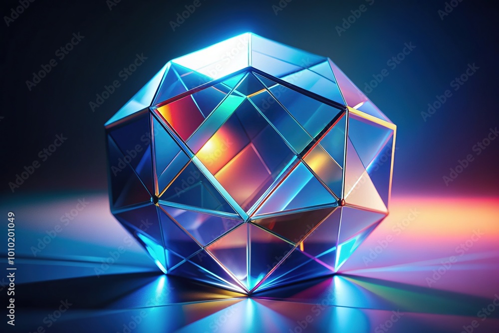 A mesmerizing 3D illustration of a shiny hexagonal prism with precise geometric edges and facets, illuminated by a soft, gradient blue light in the background. A mesmerizing 3D illustration of a shiny hexagonal prism with precise geometric edges and facets, illuminated by a soft, gradient blue light in the background.