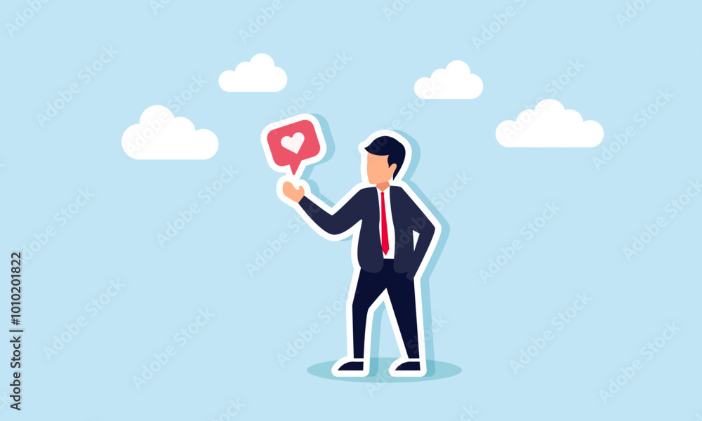 A businessman shows a like or heart sign, illustration of agreement with or appreciation for a business partner's opinion or something related to the business A businessman shows a like or heart sign, illustration of agreement with or appreciation for a business partner's opinion or something related to the business