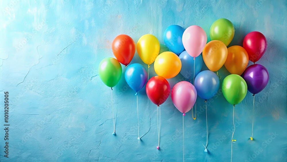 A vibrant cluster of colorful balloons against a textured blue background, each balloon a unique shade, representing a spectrum of joy and celebration. A vibrant cluster of colorful balloons against a textured blue background, each balloon a unique shade, representing a spectrum of joy and celebration.