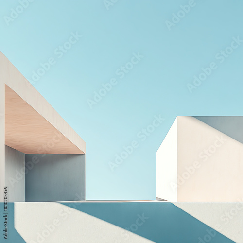 Minimalist composition of a blue and cream wall with a simple