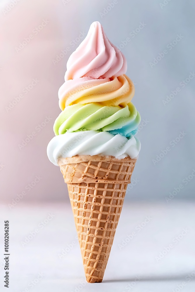 Rainbow Soft Serve Ice Cream Cone on White Background Rainbow Soft Serve Ice Cream Cone on White Background