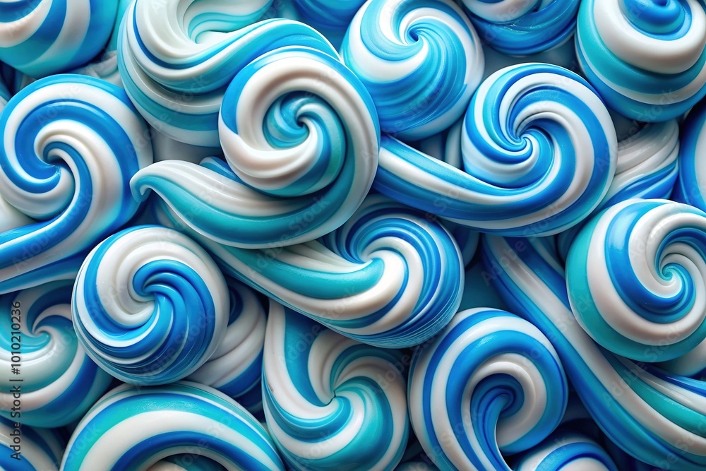 Vibrant, abstract, swirly design elements in shades of blue and white, reminiscent of toothpaste, arranged in a creative, modern, and visually striking composition. Vibrant, abstract, swirly design elements in shades of blue and white, reminiscent of toothpaste, arranged in a creative, modern, and visually striking composition.