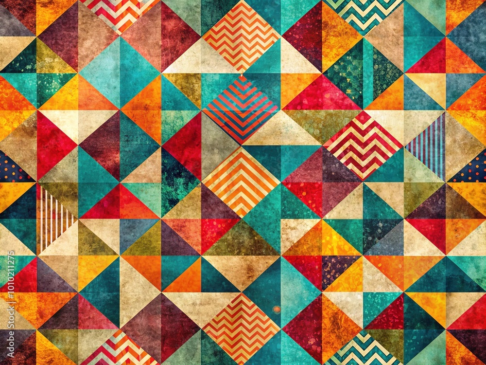 Vibrant geometric patterns intertwined with distressed, worn textures, featuring bold shapes and lines, ideal for backgrounds, posters, and digital art compositions. Vibrant geometric patterns intertwined with distressed, worn textures, featuring bold shapes and lines, ideal for backgrounds, posters, and digital art compositions.