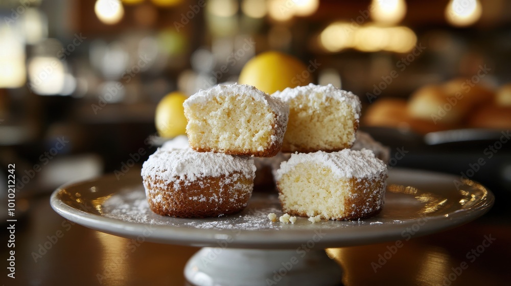 Italian ricotta cheese and lemon cakes (Soffioni), traditional dessert on display Italian ricotta cheese and lemon cakes (Soffioni), traditional dessert on display